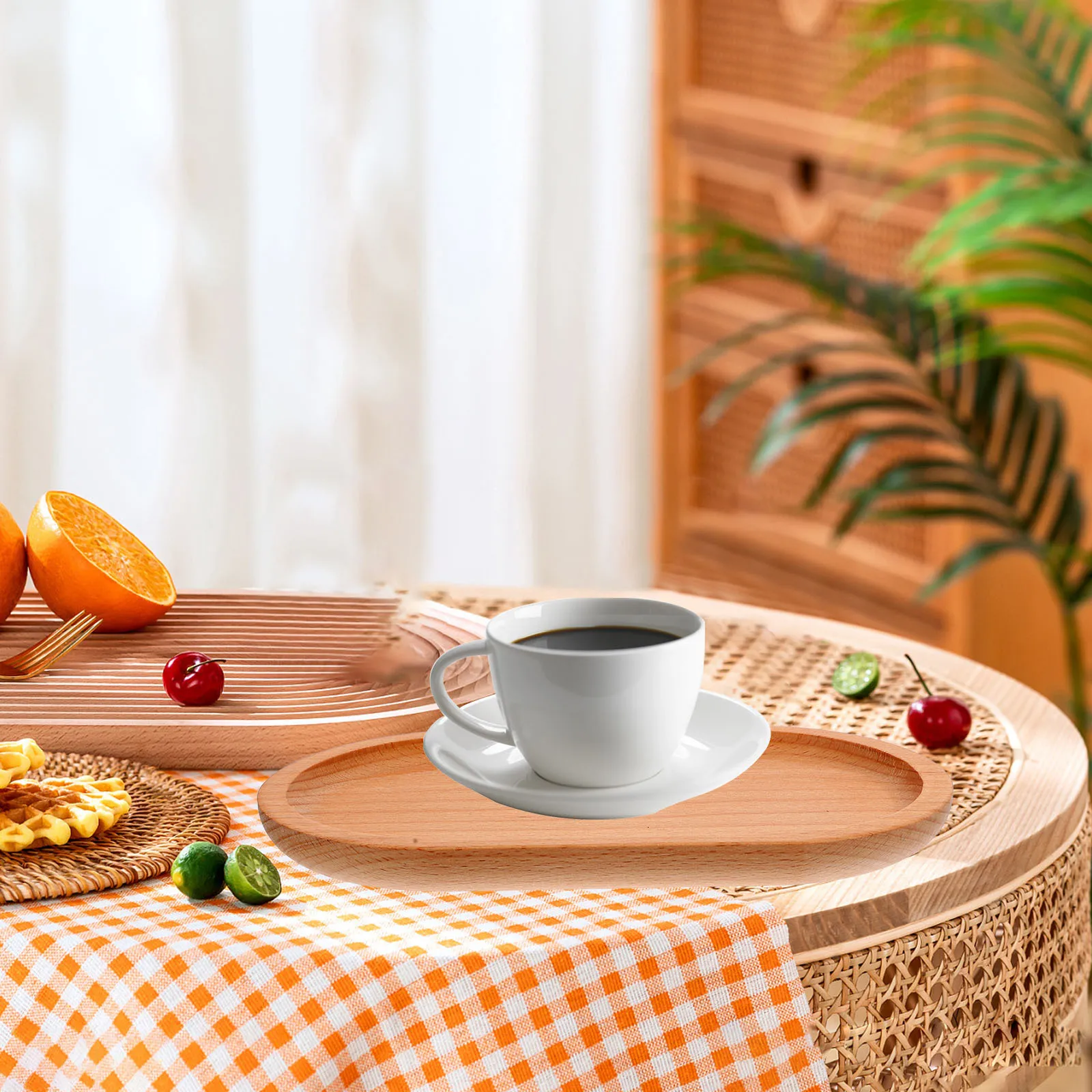 

2pcs Wood Dessert Trays 12-Inch Wooden Food Tray Fruit Cake Bread Serving Plate Kitchen Party Supplies Wooden Tray