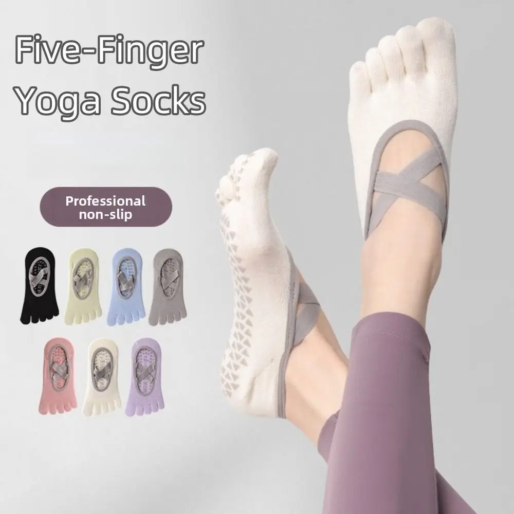 

New Anti-slip Grip Yoga Socks Breathable Shock-absorption Pilates Boat Socks Seamless Five-Finger Socks for Indoor Fitness