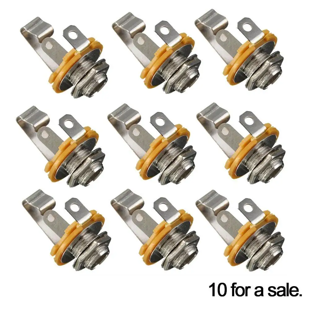 10Pcs 6.35mm / 6.5mm 3 Pole Stereo Plug Jack Audio Female Connector Solder Welding Type Panel Socket Mono TS Panel Chassis Mount