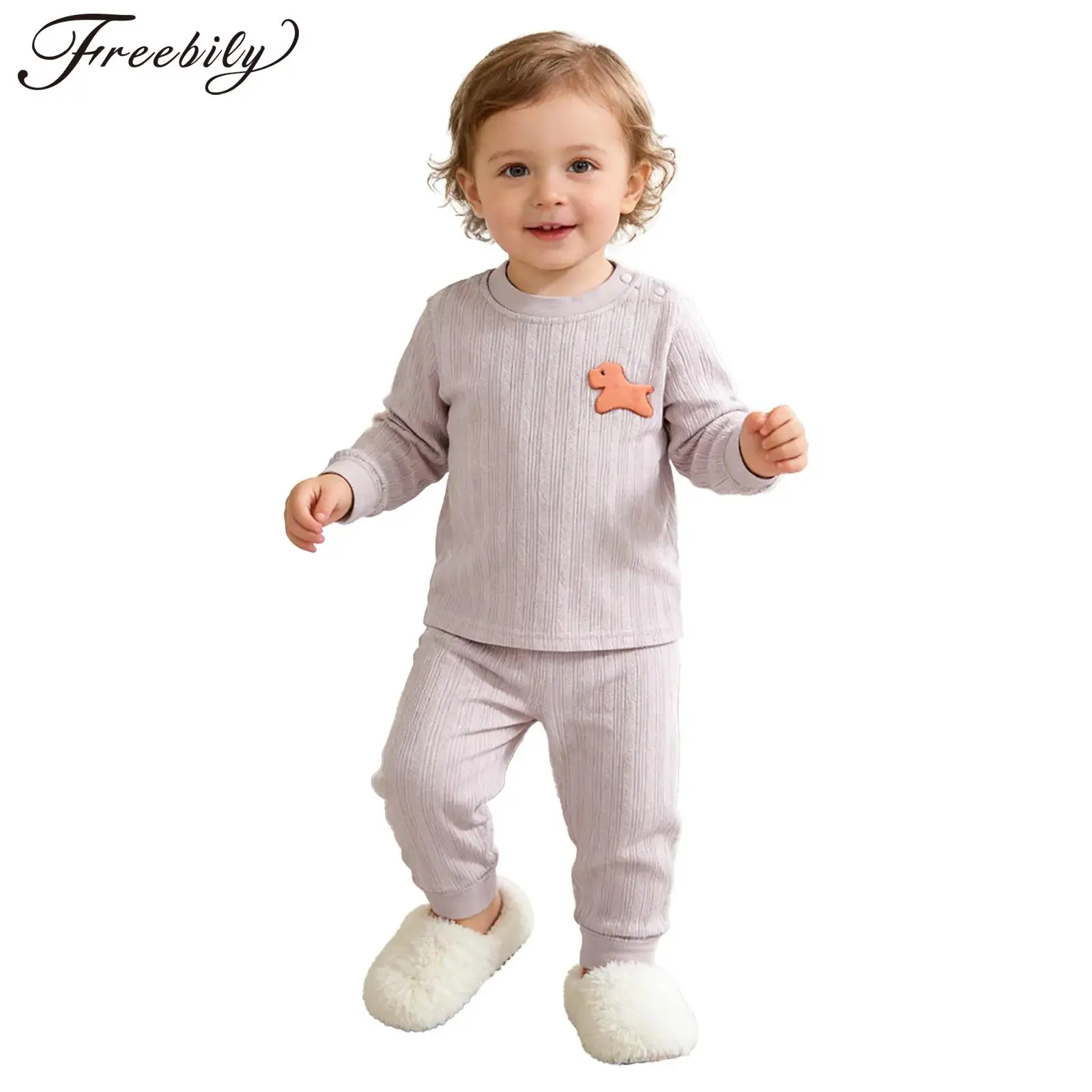 Infant Baby Clothes Pajama Set Jacquard Ribbed Texture Thermal Underwear Homewear Sleepwear Spring Fall Long Sleeve Top Pants