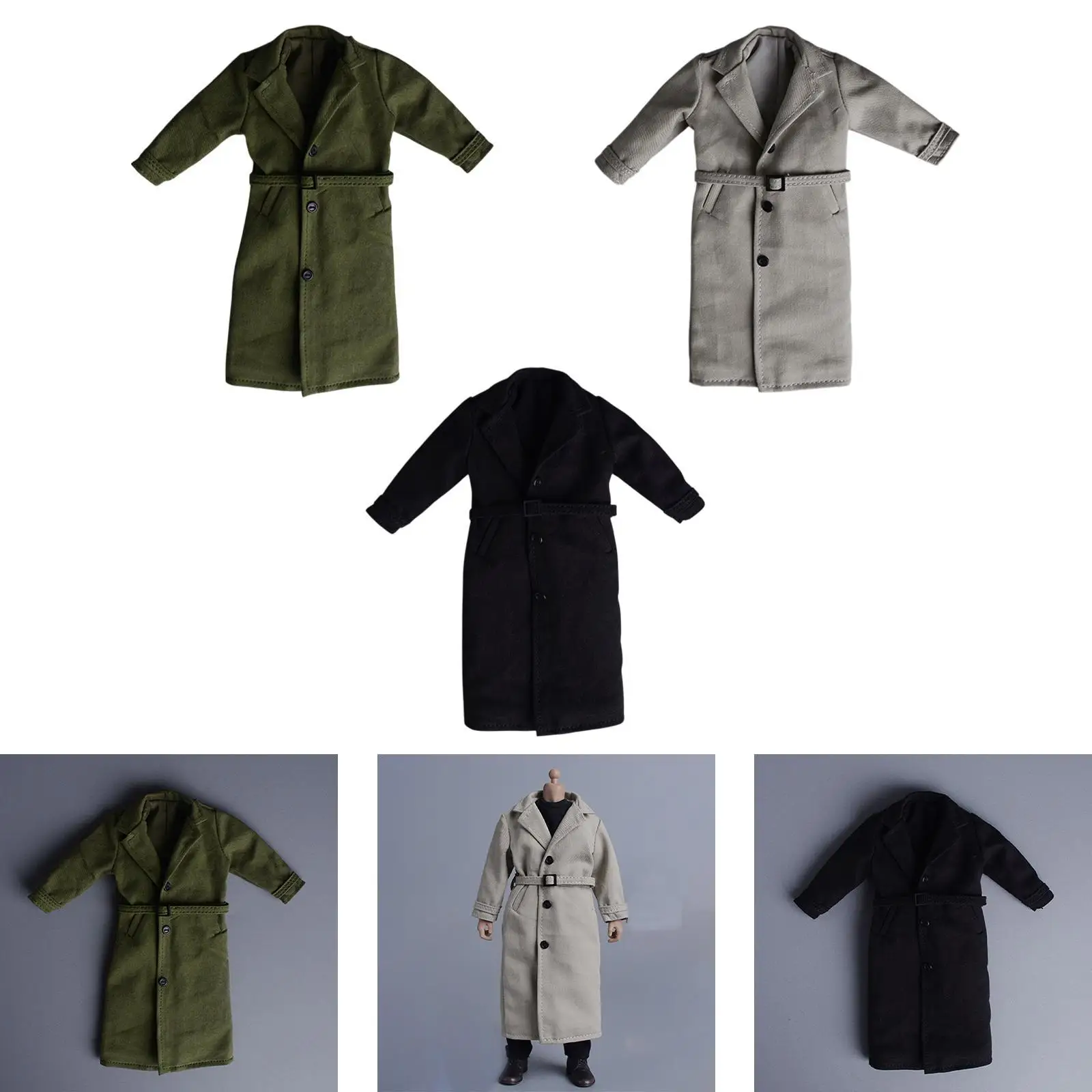 1/12 Male Figure Long Windbreaker Miniature Handmade Overcoat Toy Kids Adults Gifts Stylish Accessories Trench Coat Soft Outfits