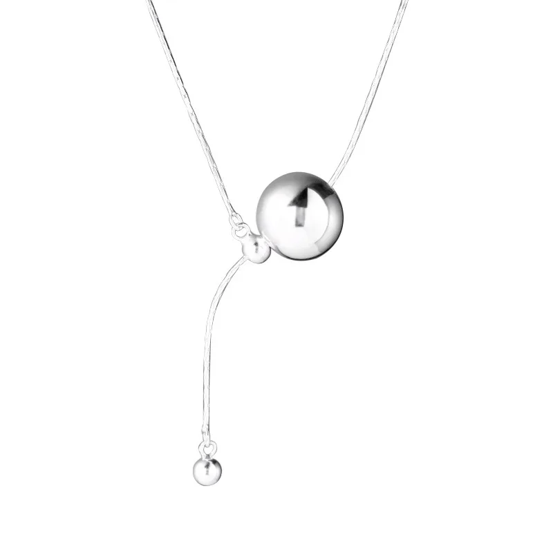 S925 Sterling Silver Bead Passepartout Long Necklace Female Korean Simple Ins Premium Niche Design Sweater Chain