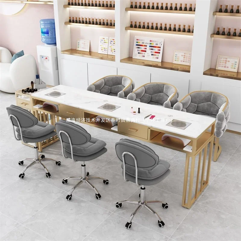 Light luxury wrought iron high-power vacuum cleaner, single and double three-person manicure table and chair set, solid wood.