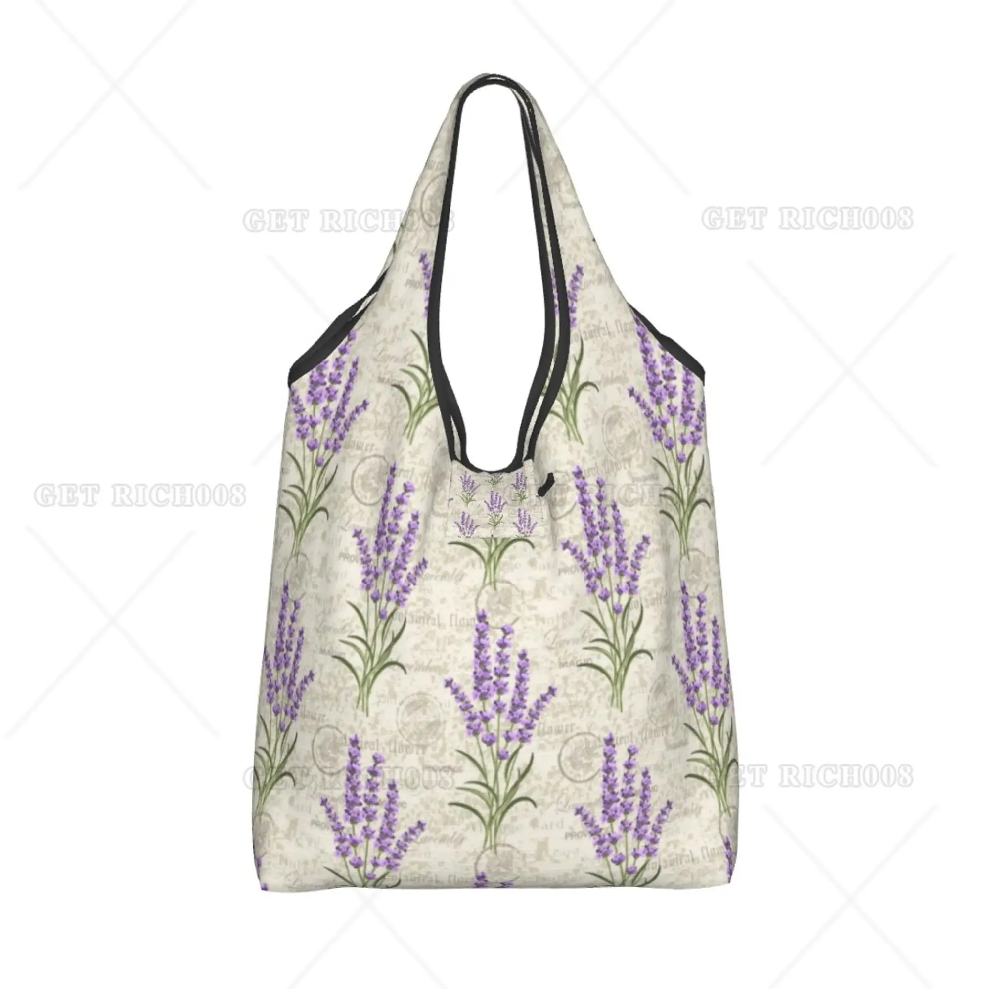 Lavender Floral Pattern Women Girls Tote Bags Foldable Eco-friendly Portable Shopping Bag Recyclable Grocery Bags One Size