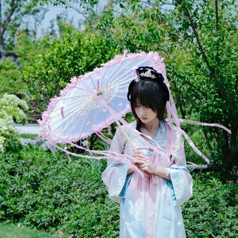 

Древние аксессуары Hanfu, ручной цветочный зонт, Лолита, фото, длинная лента для косплея, супер фея, танцевальный бумажный зонтик, зонтик