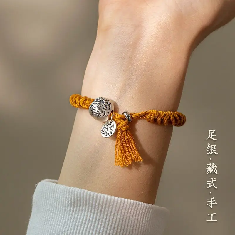 

Original Tibetan Dharma Bracelet Cotton Woven Ethnic Style Merry Hand Rope Amulet Jewelry Good Luck Gift Sterling Sier