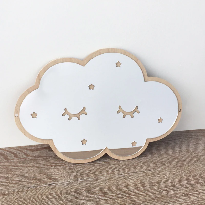 Ins Nordic Wooden Crown Cloud Ice Cream Stars Cat Children Acrylic Decorative Mirror Home Wall Decoration Artwork Mirror Tools