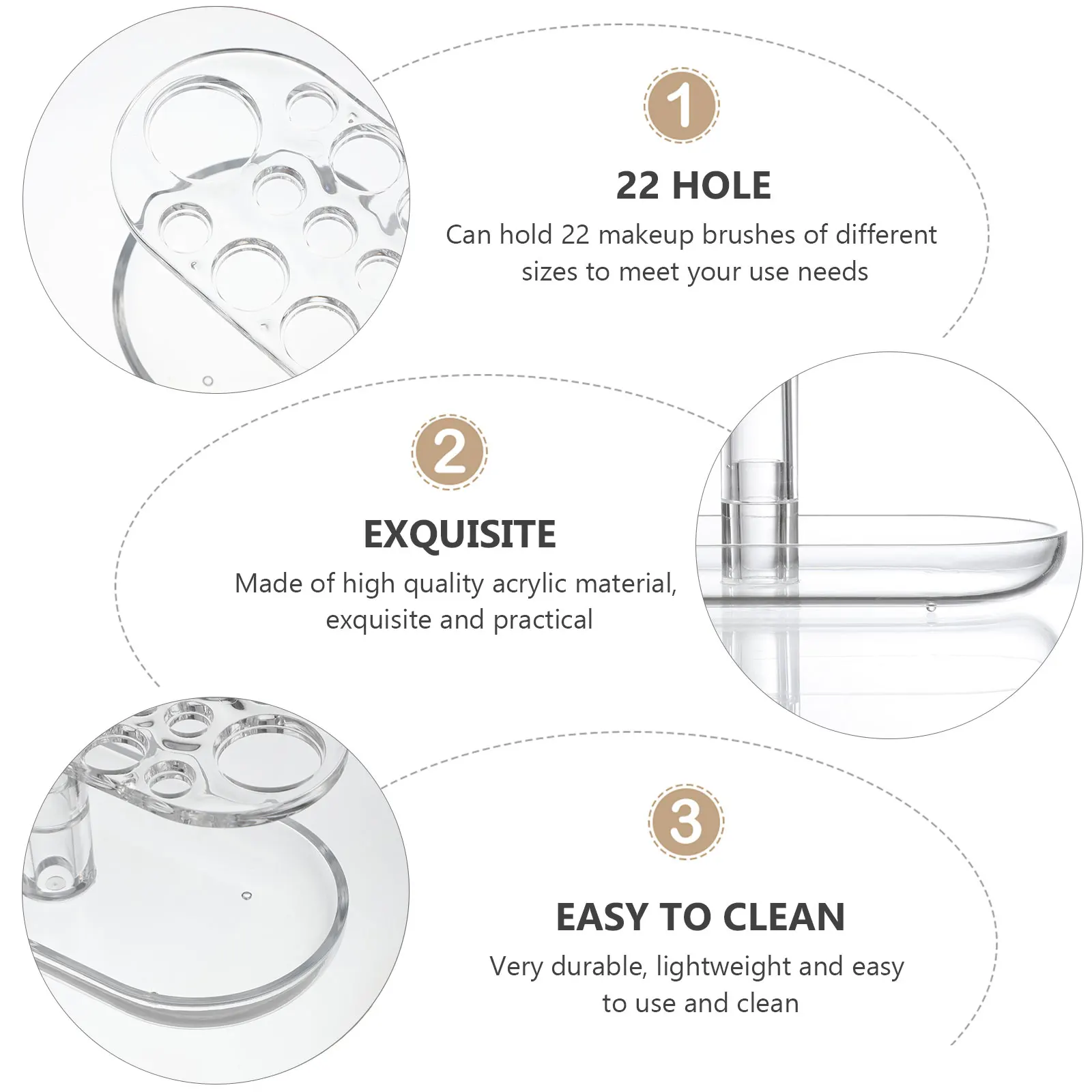 

Makeup Brush Holder Rack Acrylic Clear Lightweight Durable Multi Size Holes Dry Stand Shelf Storage Display Tool Brush