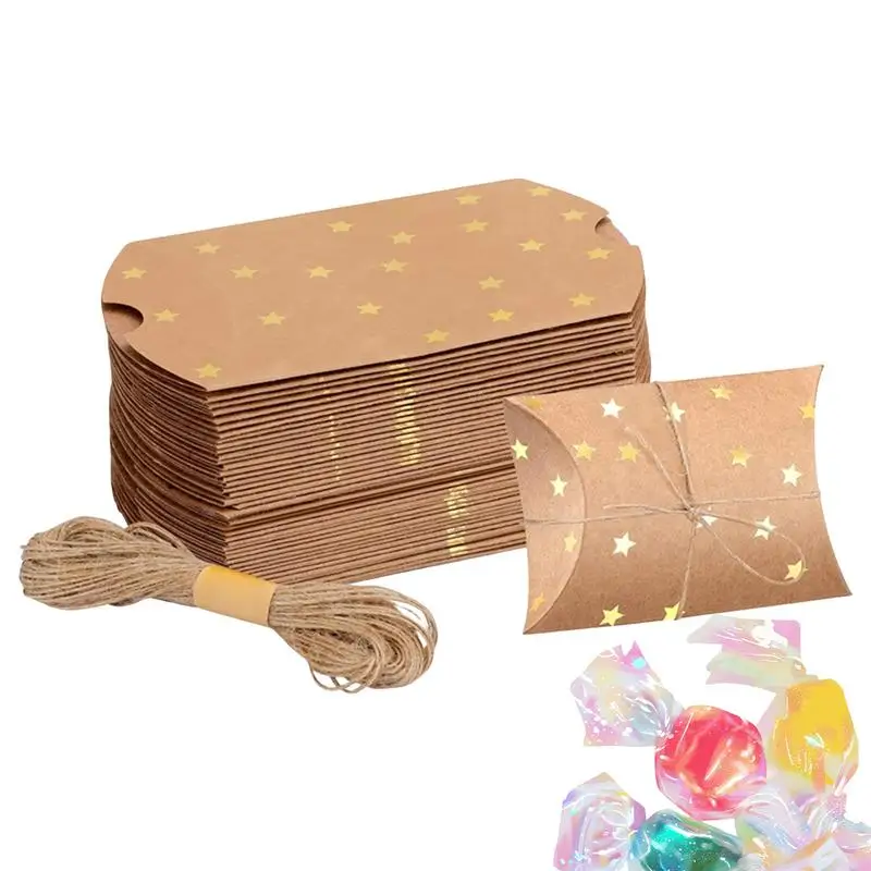 Paper Chocolate Boxes Empty Pillow Shape Paper Candy Packaging Box Gold Star Pattern Small Handmade Cookies Box Daily Use