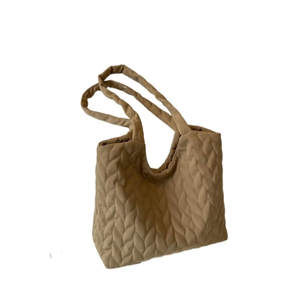 

Solid Color Quilted Shoulder Bag Soft Cotton-Padded Large Capacity Travel Shopper Tote Magnetic buckle Embroidery Thread