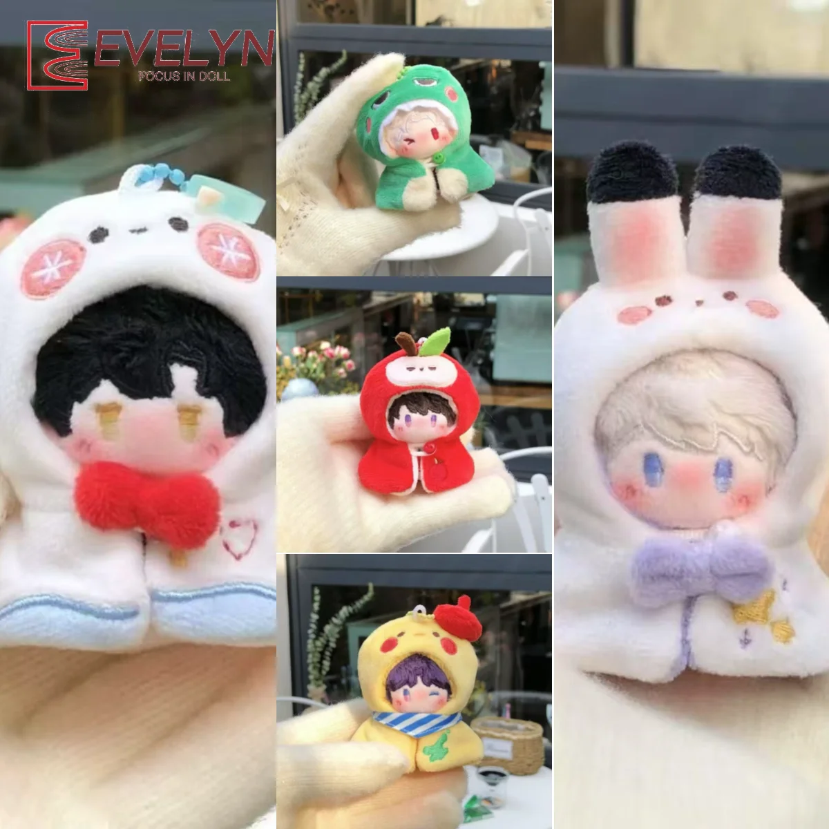 Evelyn 10cm amor e espaço profundo roupas de boneca dos desenhos animados algodão brinquedo de pelúcia macacão roupas plushies manto boneca acessórios presente de natal