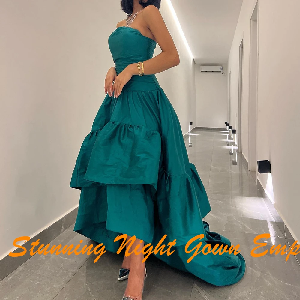Customized  Classic Strapless Ruffles Pleats Party Gown Temperament A-Line Satin Custom Size Evening Dress vestidos par