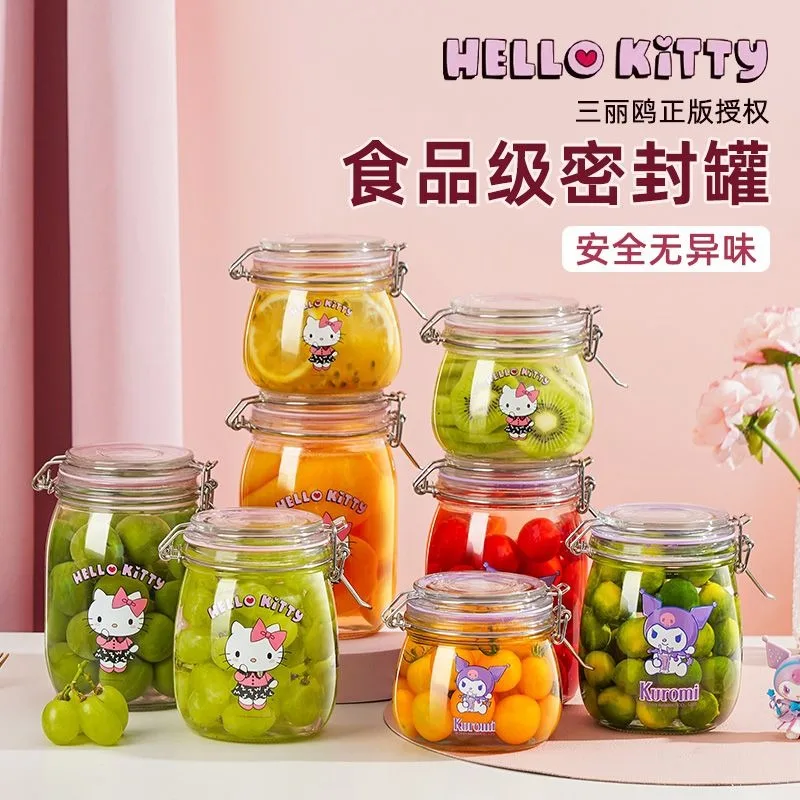

Sanrio Hello Kitty Anime Kawaii Glass Sealed Jars Cute Cartoon Kuromi Coffee Bottles Vegetable Storage Tableware Gifts for Girls