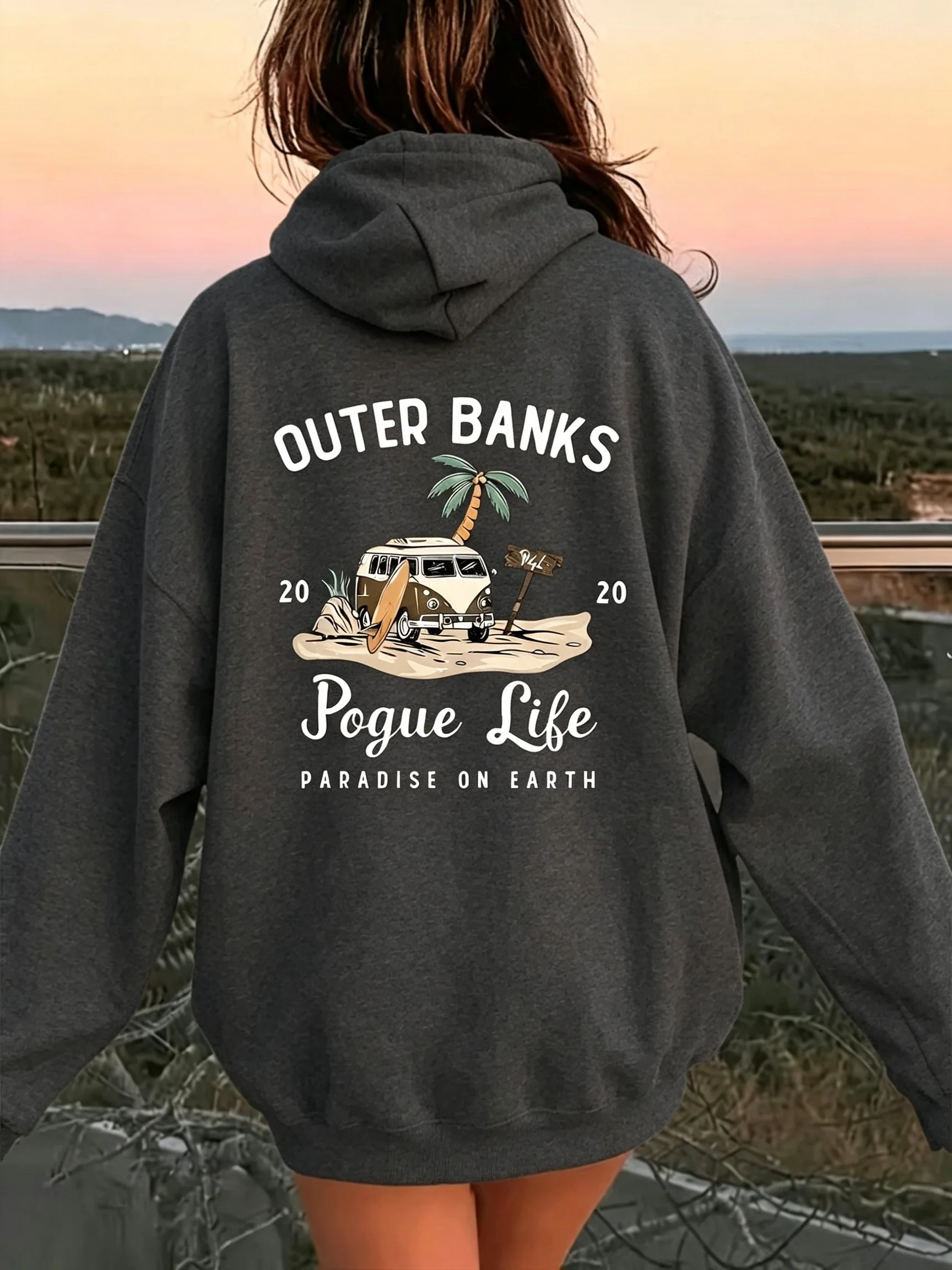 Damen Casual Hoodie Outer Banks Pogue Life Schriftzug & Strandgrafik Mode Lässiger HipHop Pullover Harajuku Unisex – Detail 7