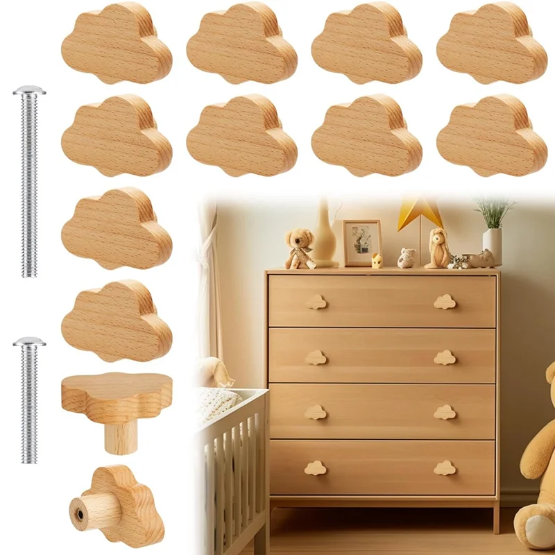 LICE-12 PCS 내구성 너도밤 나무 서랍 손잡이 구름 모양의 나무 드레서는 보헤미안 드레서 손잡이 캐비닛, 가구용 나무를 당깁니다.
