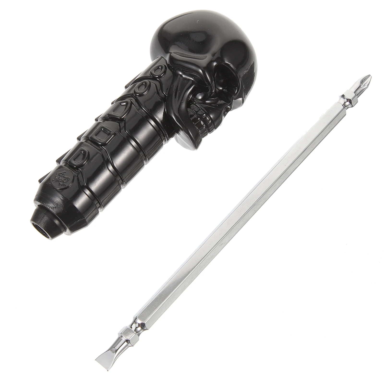 

Black Skull Shaped Multi Screwdriver Double Headed Cross Slotted Precision Long Heavy Duty Hand Tool Durable Reliable Plastic