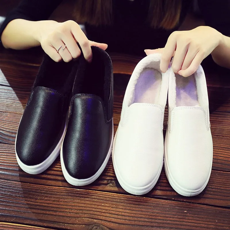 Spring and Autumn Versatile White Shoes for Women Korean Style Student Lazy Shoes Flat Leather Shoes for Women White Nurse Shoes