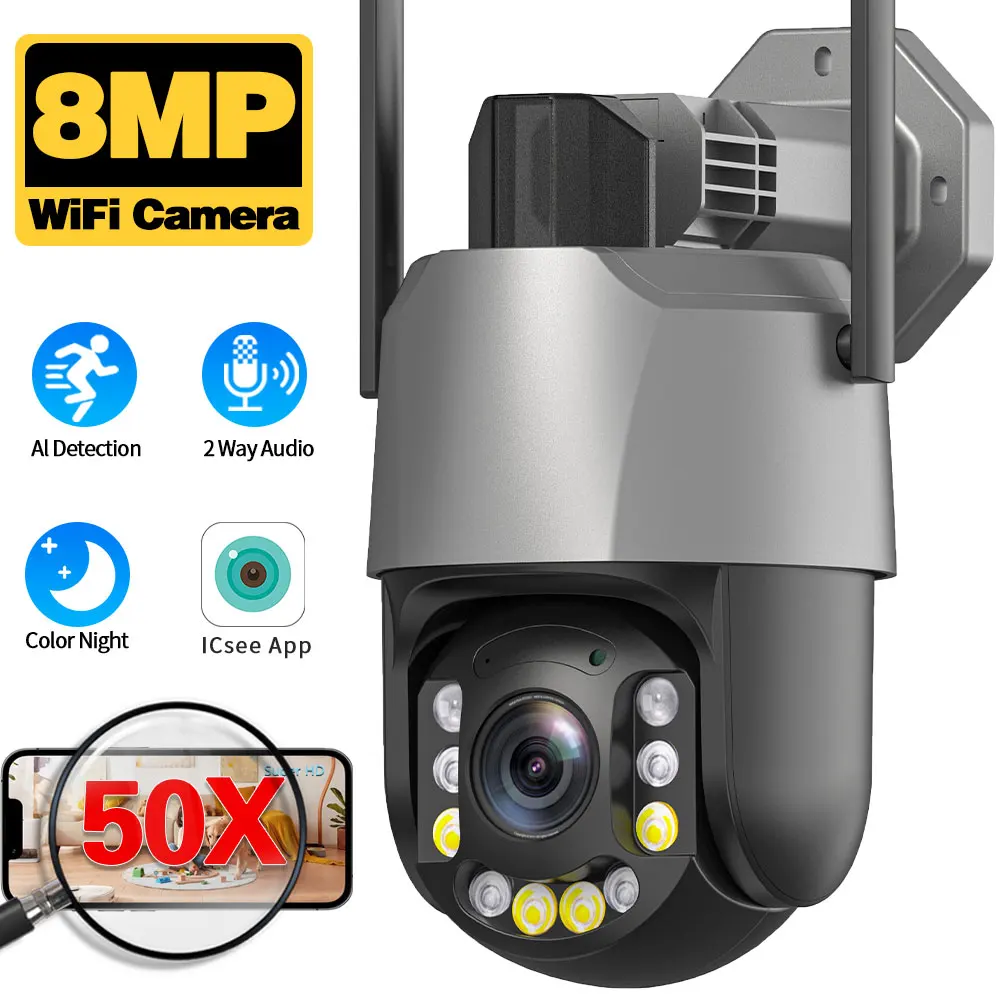 

8MP 4K 50X 20X optical zoom camera Outdoor WiFi network camera PTZ IP two-way audio full color infrared human body detection vid