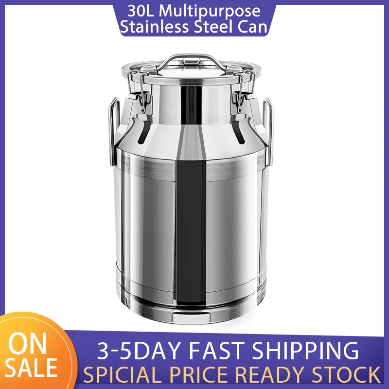 

30L Multipurpose Stainless Steel Can Canister-Thermal Protection Handles Ideal Storage Barrel For Home Application Storage Jars