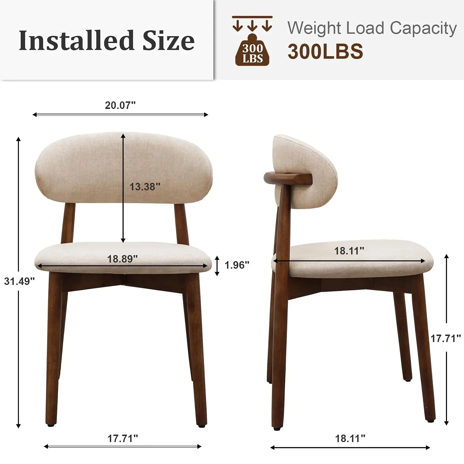 Mid Century Modern Upholstered Dining Chairs 6pcs, Wooden Kitchen Chair with Curved Back for Restaurant Cafe, Camel, Customized