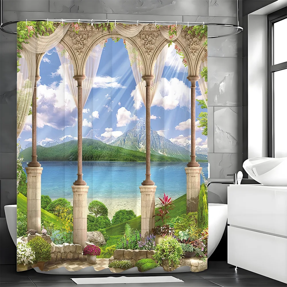 

Простая занавеска для душа с пейзажами озера, моющаяся грязеотталкивающая насадка для душа, водонепроницаемая полиэстеровая занавеска для ванны для домашнего декора