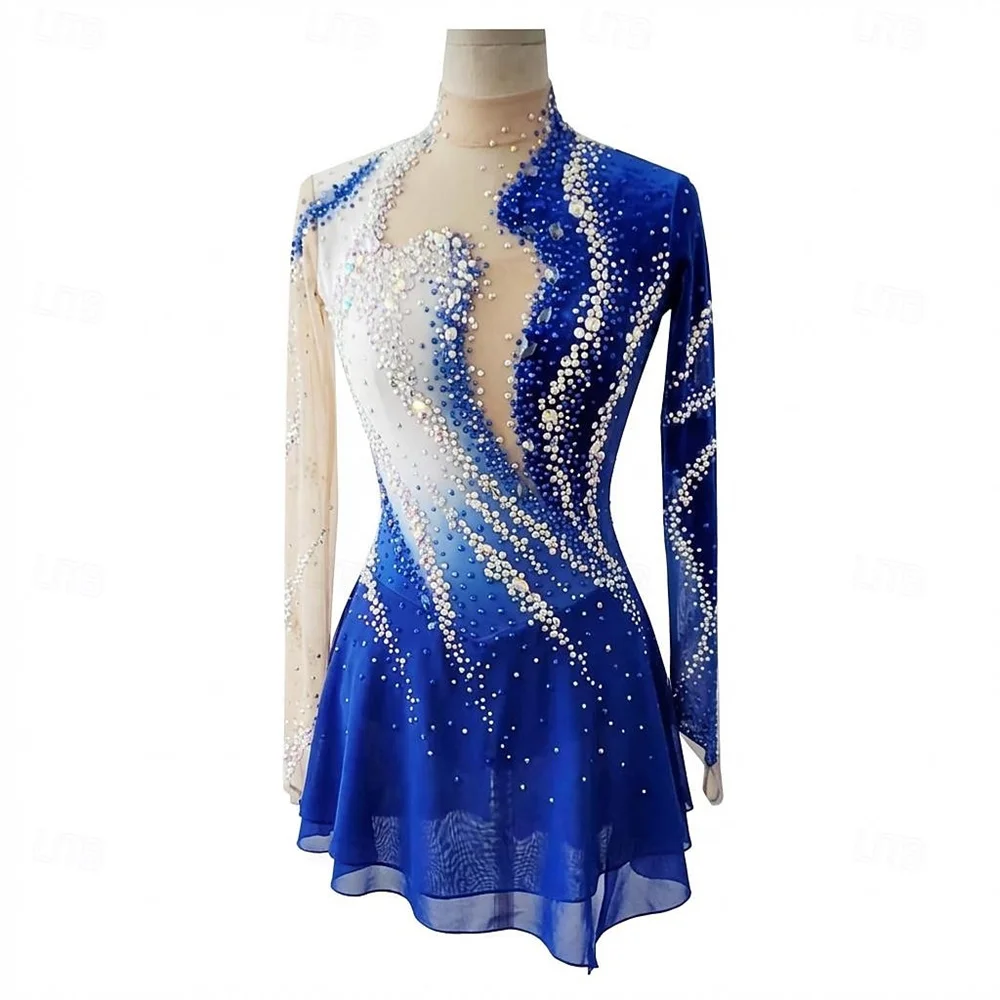 

Ice Skating Dress For Girls Long Sleeve Figure Skating Costume Elegant Performance Outfit With Skirt