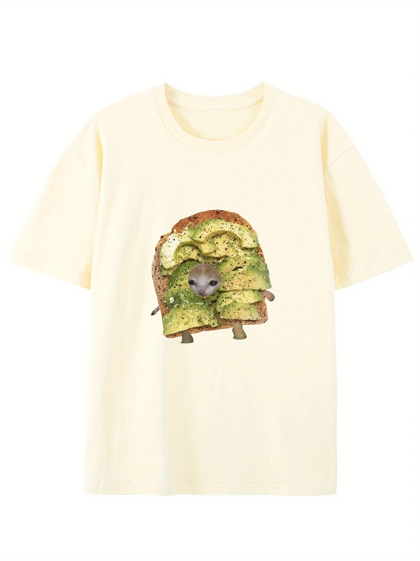 

Playful Print, Men's Cotton Casual T-Shirt with Cute Cat & Toast Design - Breathable, Short Sleeve, Round Neck Tee for Summer