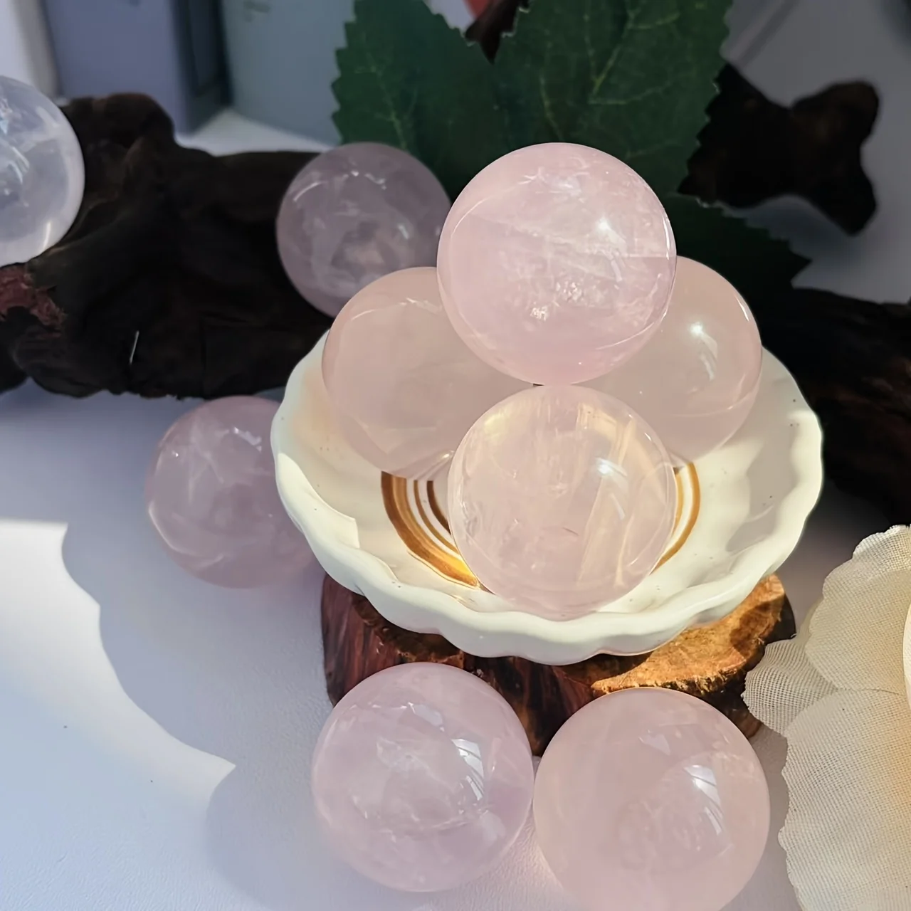 

1PC Handcrafted Mozambique Rose Quartz Ball, Pink Crystal Sphere, Natural Crystal Home Decor, Healing Crystals Gifts