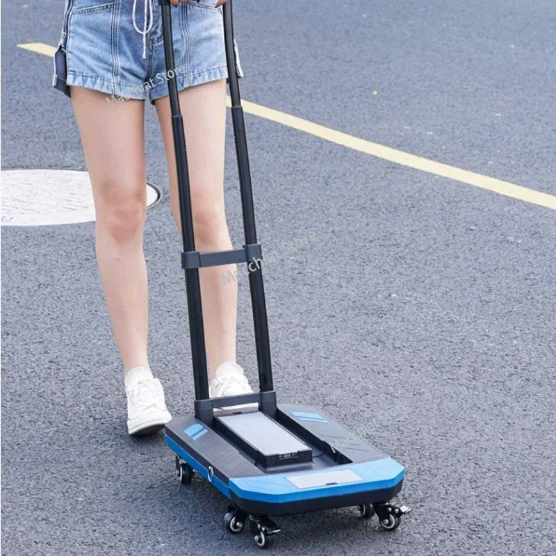 Hand-pulled Cart Foldable Portable  Small Trailer Household Pull Rod Handling Pickup Flat-panel Vegetable Shopping 