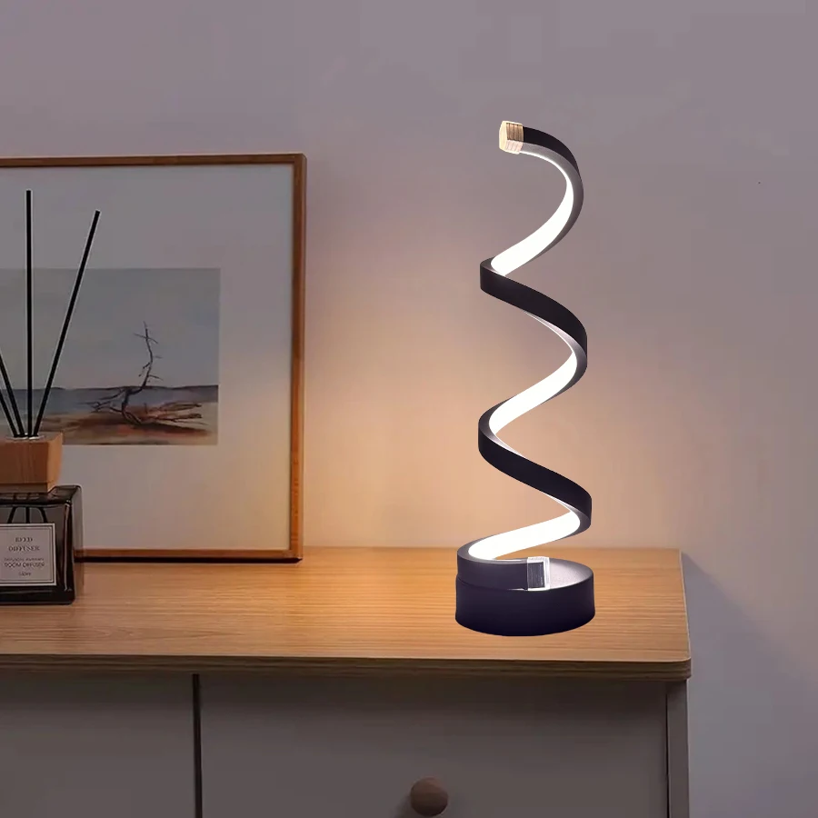 1pcs bedroom bedside lamp - 3-way dimmable touch light USB power supply, modern simple dimmable spiral bedside lamp