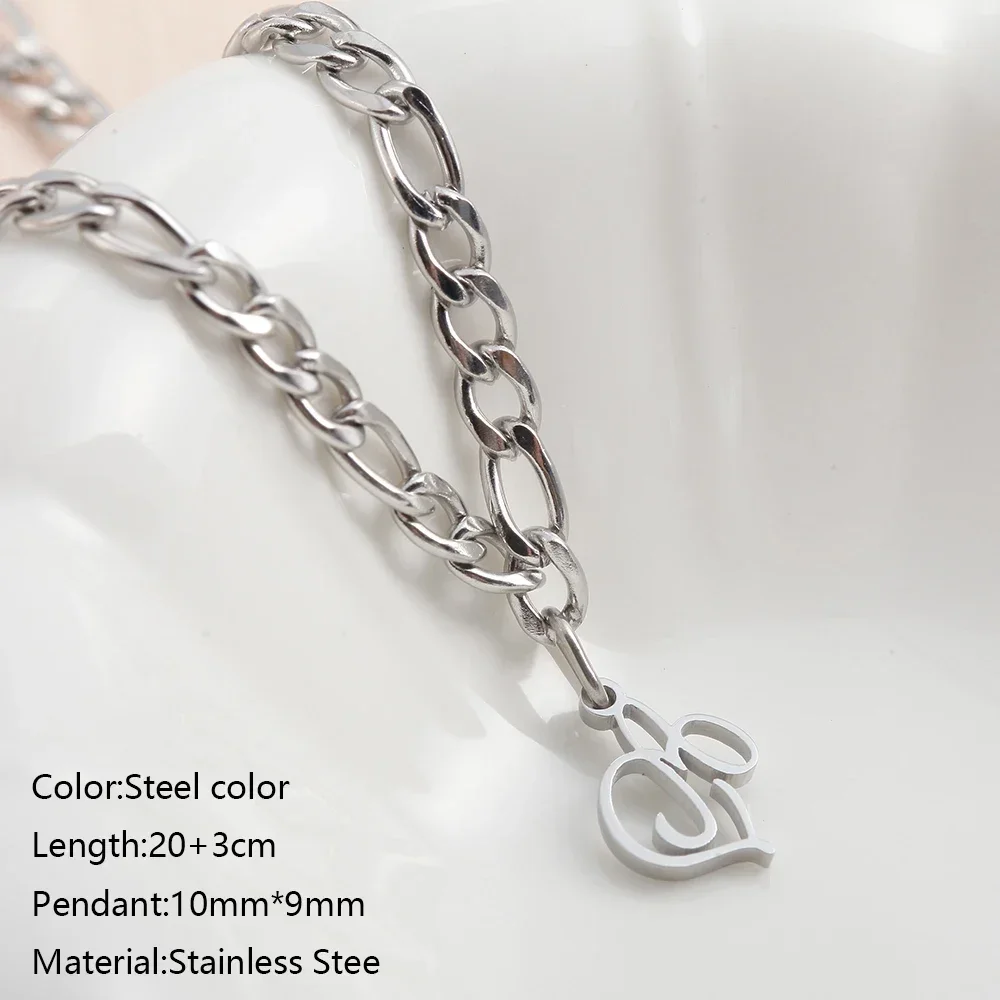 2024 New Woman Anklets Bracelet Steel Color Figaro Chain 26 Initial Name Love Art Thick Circle Letter Accessories Birthday Gift