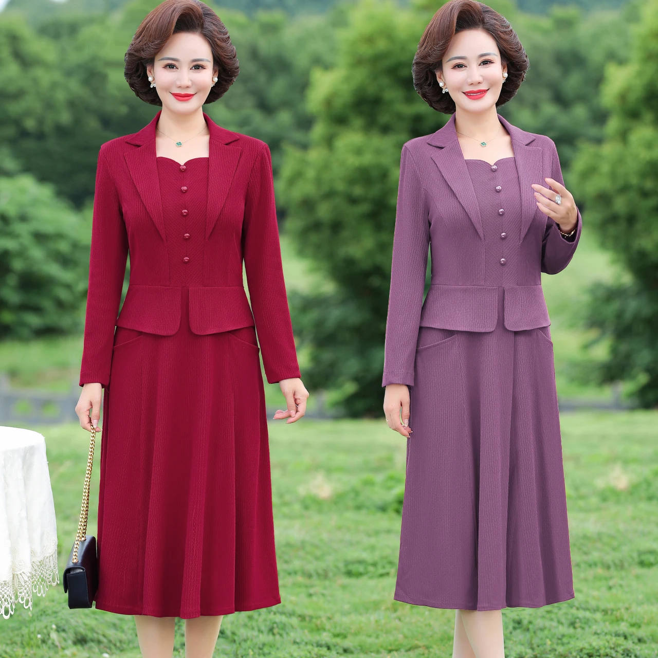 Women Autumn Dress Femme Fashion Solid Suit Collar Office Long Sleeve A-line Party Knee-length Women Vestido