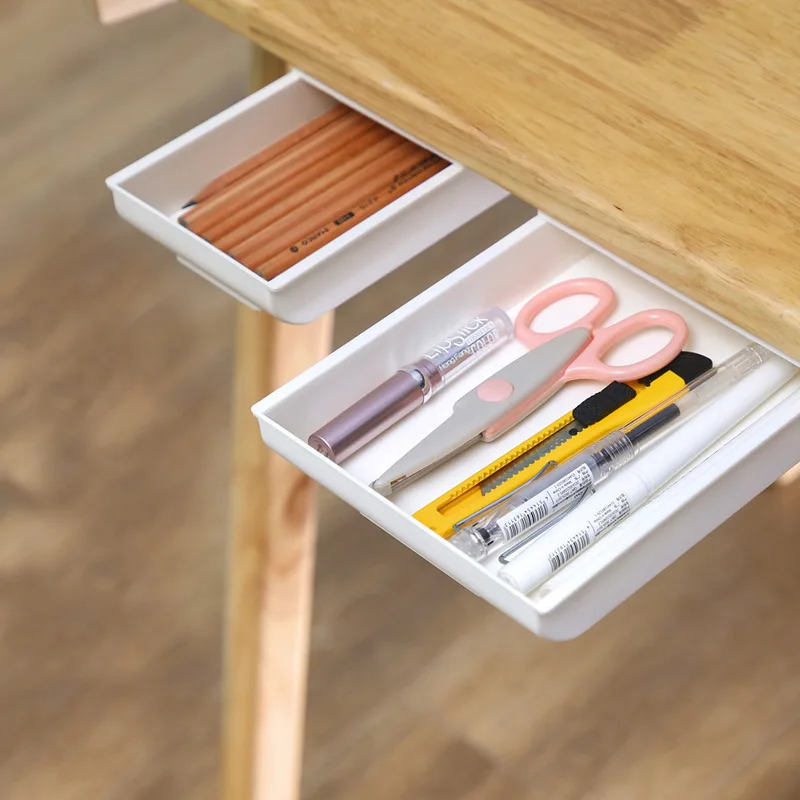 Self-Adhesive Hidden Storage Box under the table, Makeup Organizer, Under Desk Drawer, Stationery Storage