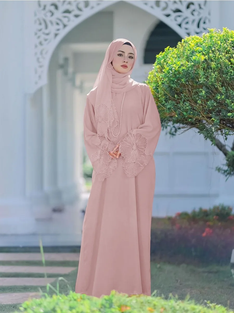 Ramadan Women Eid Muslim Abaya Party Dress with Scarf Lace Arab Dubai Long Robe Gorgeous Kaftan Islam Abayas Morocco 2024 Spring