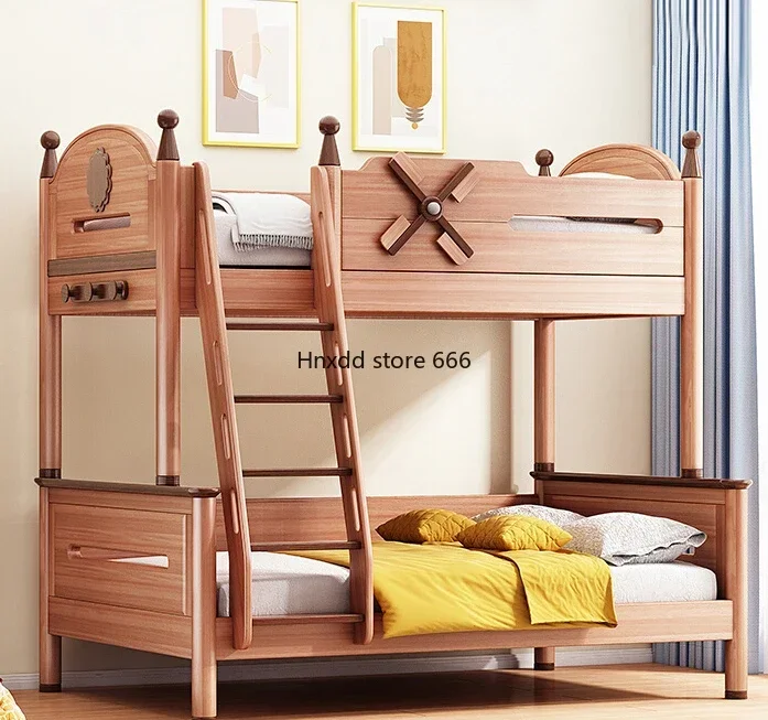 Solid wood children's upper and lower small apartment multi-functional high and low bed bunk bed
