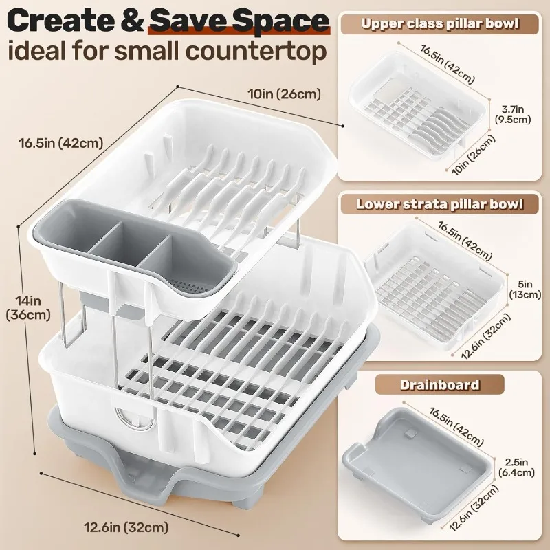 

Dish Drying Rack-2 Tier,Double Layer Dish Racks for Kitchen Counter,Anti-Rust Dishes Drying Rack,Gray and White Color Dish