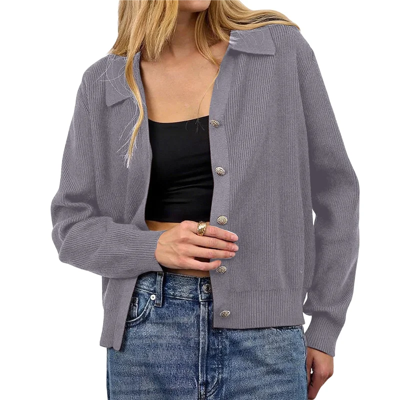 

【PRICE-DROP!】Women Lapel Collar Sweater Button Up Open Front Fall Knit Jackets Cute Long Sleeve Button Down Cardigan