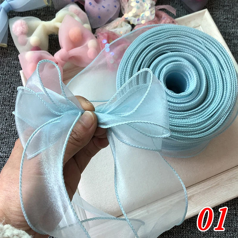 5M/Roll Wave Silk Organza Ribbon Tranparent Fishtail Yarn Ribbon for DIY Bow Hair Ornament Gifts Packaging Material Supplies