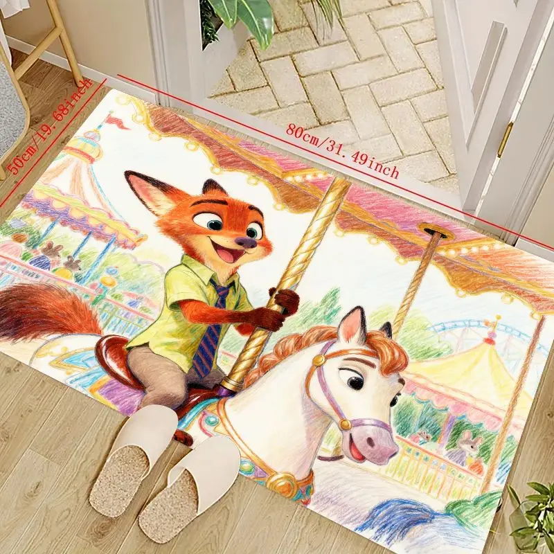 

1 шт. Zootopia Nick Wilde мультяшная лиса карусель тематический напольный коврик, детский коврик для спальни, гостиной, прихожей, нескользящий моющийся мягкий деко