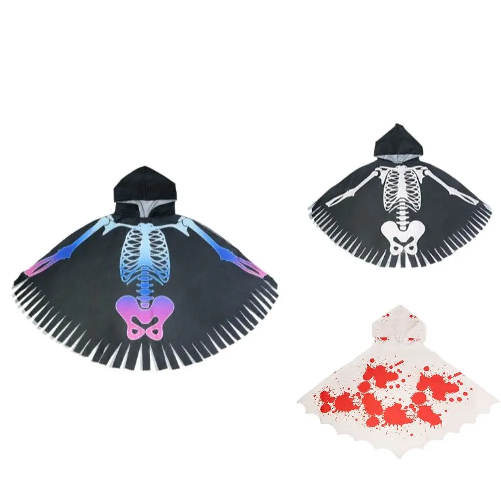 Cape squelette en tissu drôle, accessoires gothiques à capuche pour Halloween, Costume de Cosplay, maquillage, os de crâne, Cape pour adulte