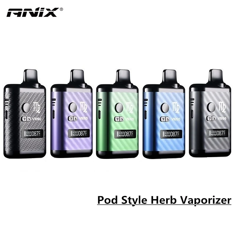 

Anix Virgo Dry Herb Vaporizer 1300mAh Temp Control Ceramic Heating Chamber OLED Screen Yocan Hit Vane Xmax Herbal Vape Pen Kit