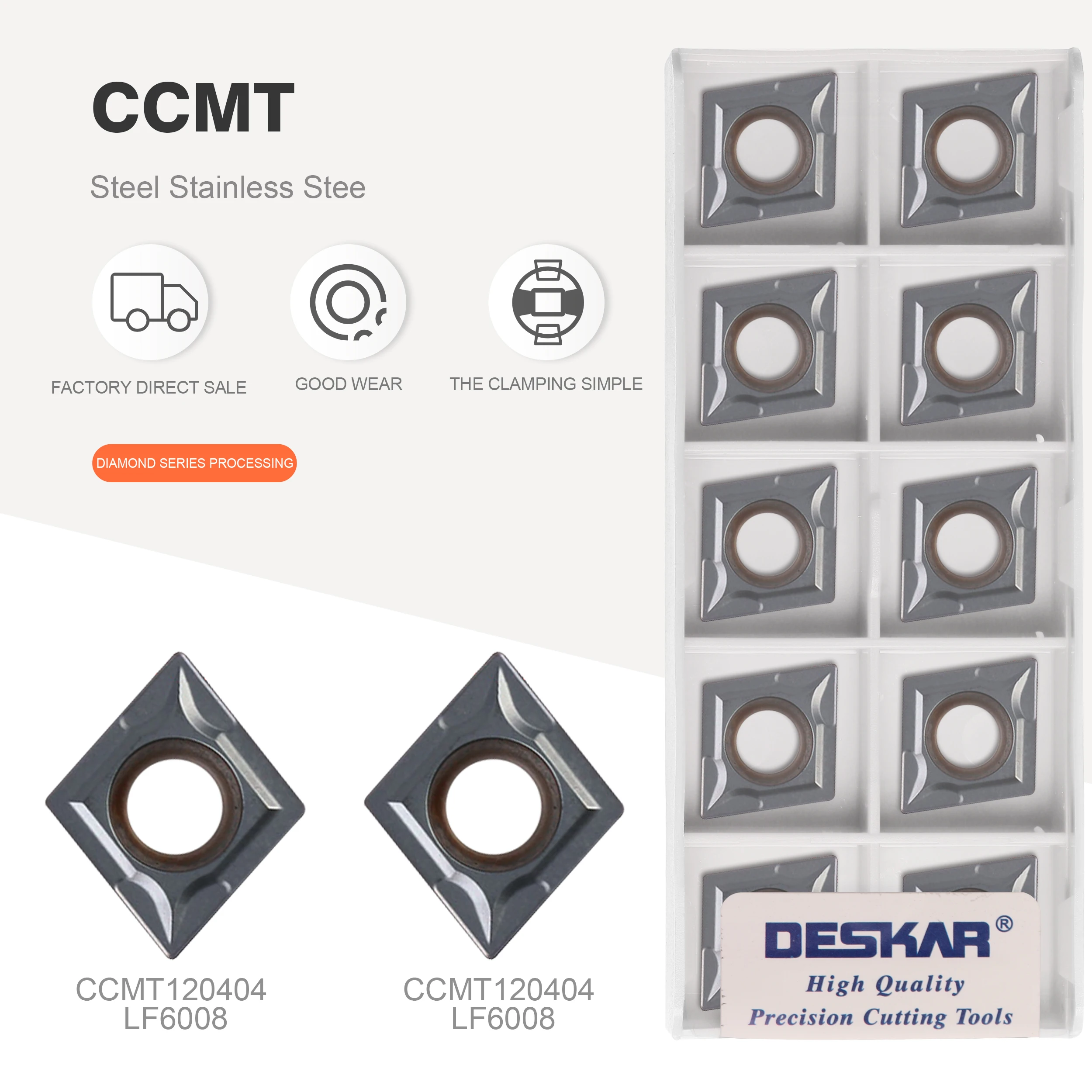 DESKAR CCMT120404 LF6008 CCMT120408 LF6008 carbide inserts CNC lathe turning inserts for steel and stainless steel processing