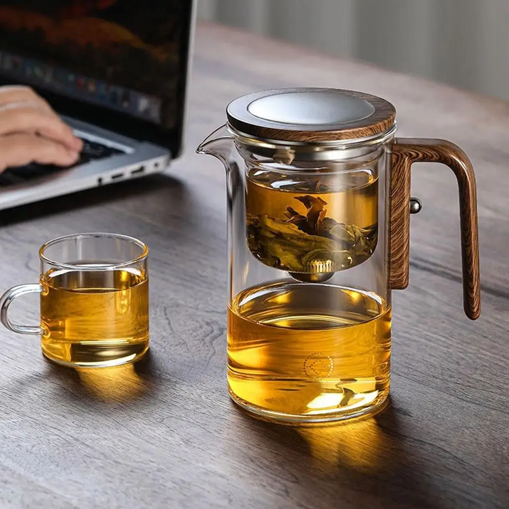 Tea Water Separation Infuser Glass Teapot One Click Pull Down Strainer Maker Kettle Home Office Drinkware Accessories Gift