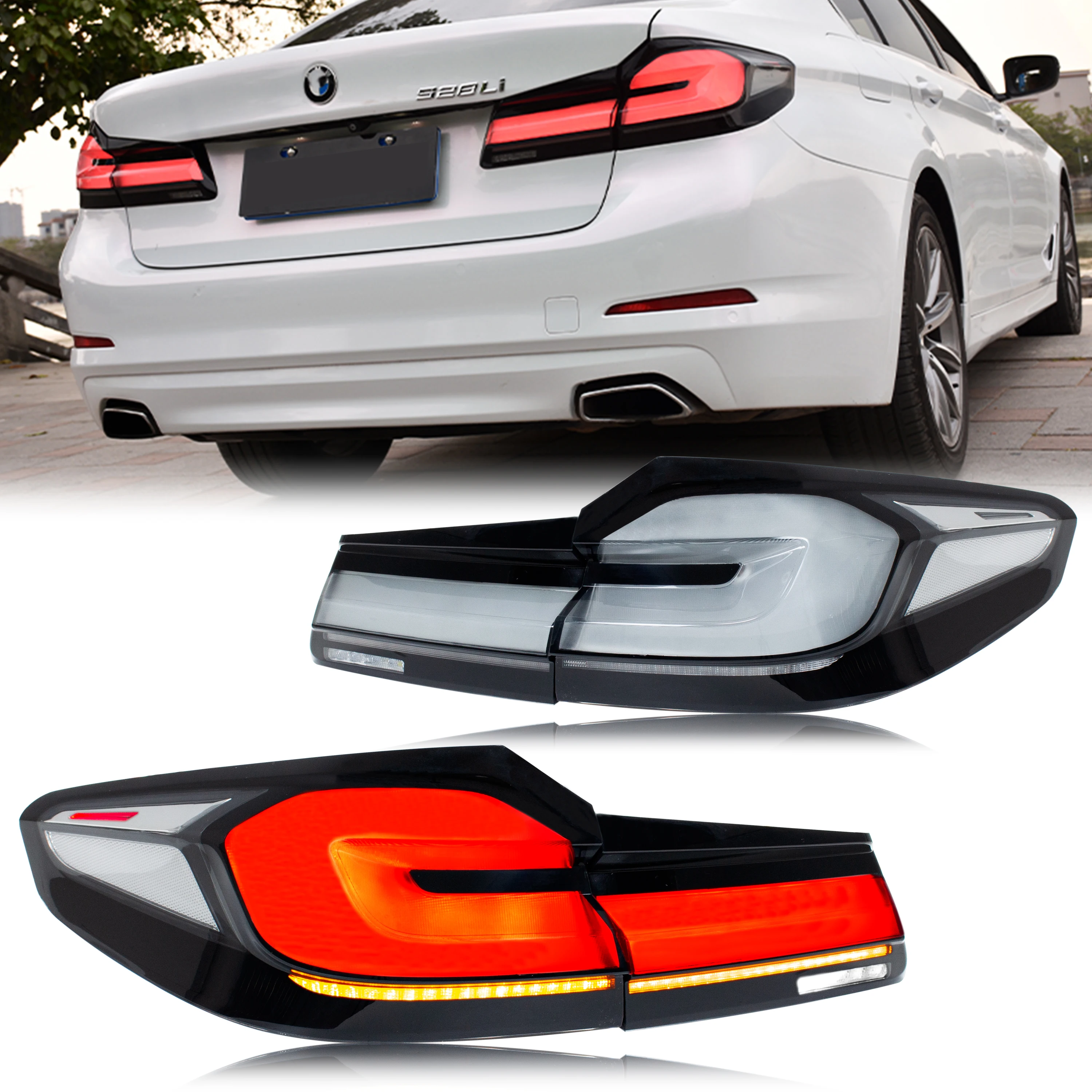 

LED G38 Clear White Tail Lights for BMW G30 F90 M5 5 Series 2018 2019 2020 Sequential Indicator Rear Lamps With Guards