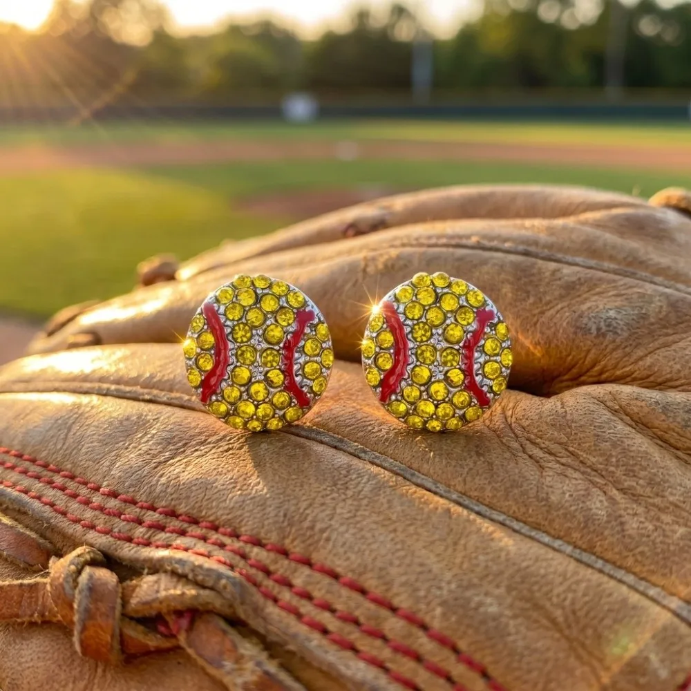 Rhinestone Sporty Alloy Stud Earrings Football Basketball Baseball Softball Football Ear Studs Sports-Inspired Soccer Rugby