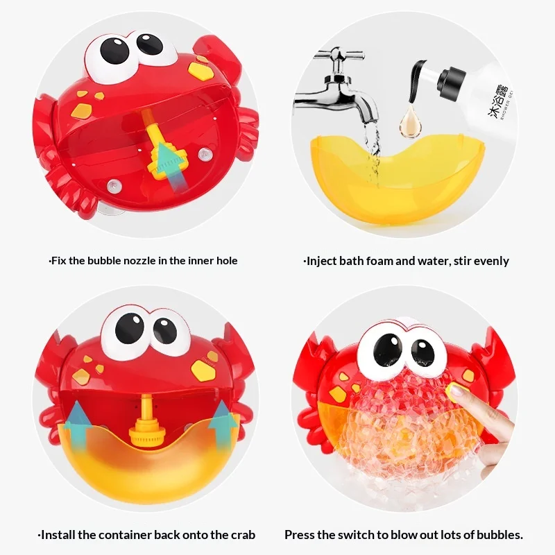 1pcs Kids Green Frog/Red Crab Spit Bubble Machine Baby Bath Toys Kids Bathtub Water Play with Music,Surprise Gift for Boys Girls