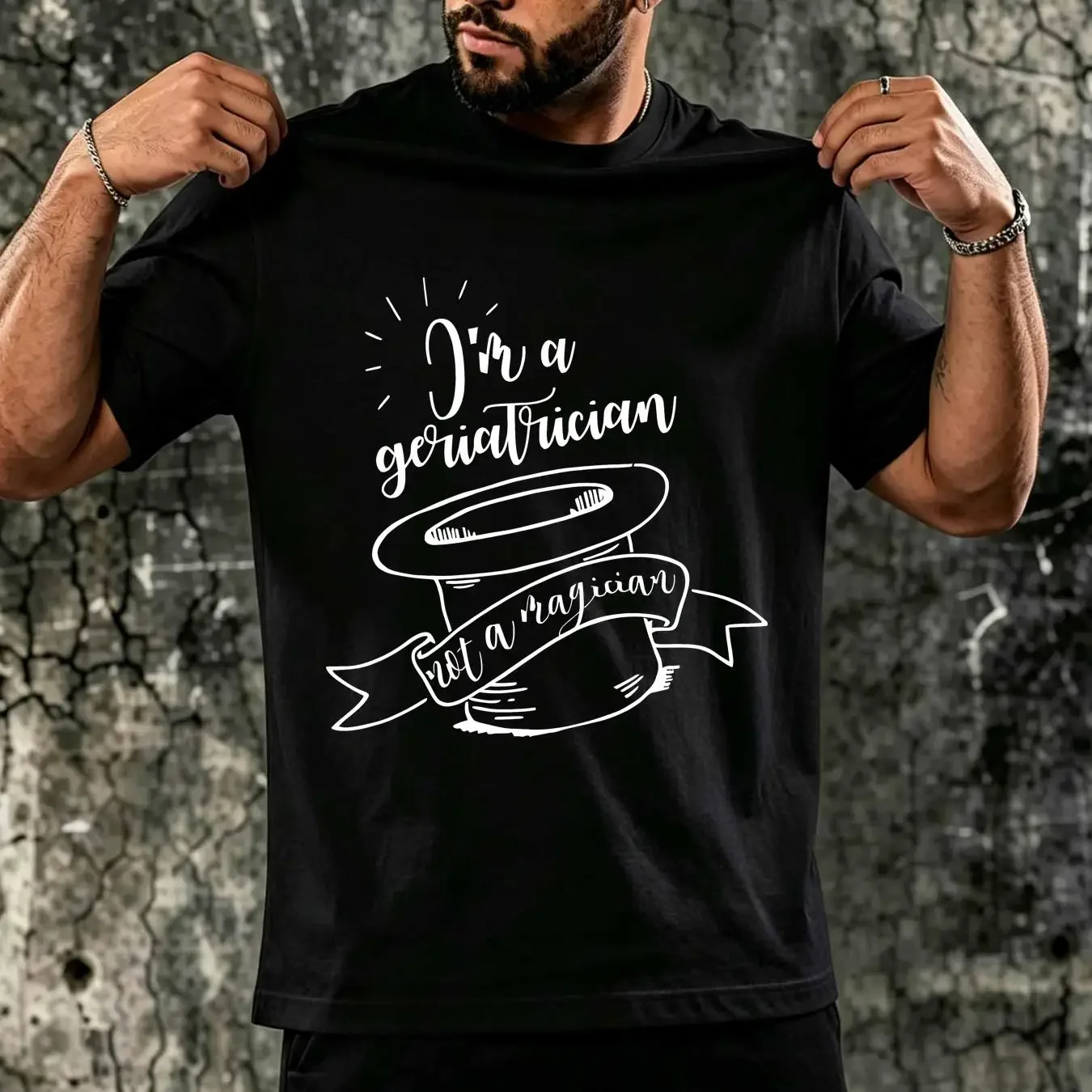 washed T Shirt I'm a Geriatrician not magician vintage Washed fashion Unisex Stretched homme Versatile streetwear