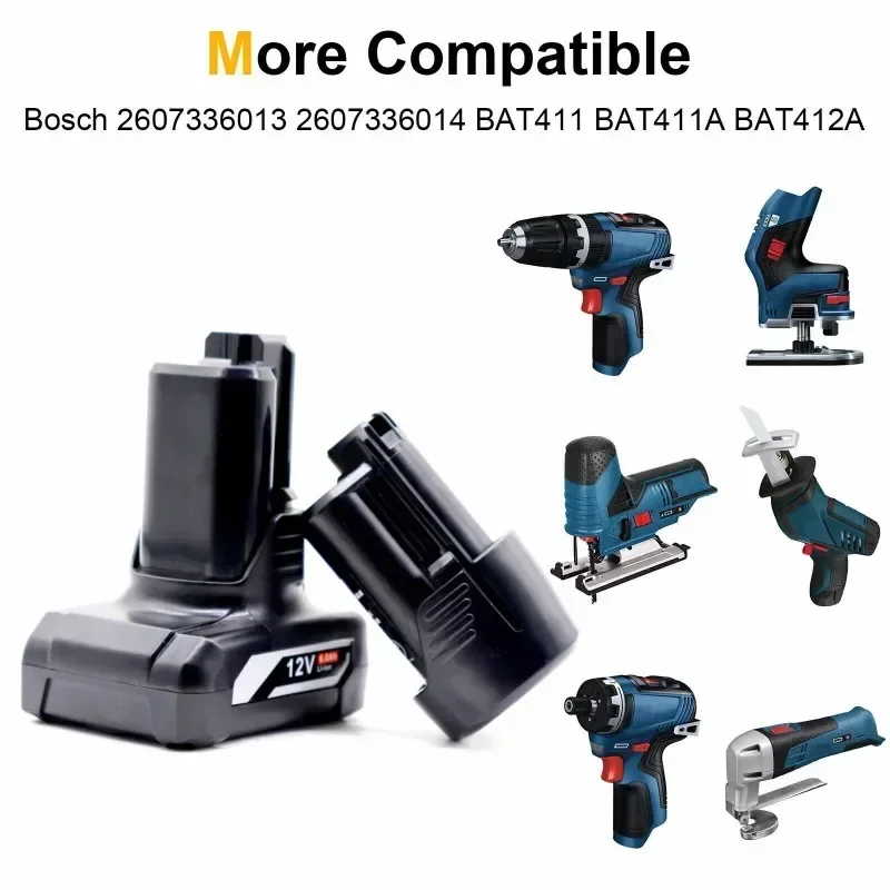 12V Bosch 6Ah Li-ion BAT420 BAT411 Replacement Battery for Bosch BAT411 BAT412 BAT413 BAT414 10.8V Battery Cordless Power Tools