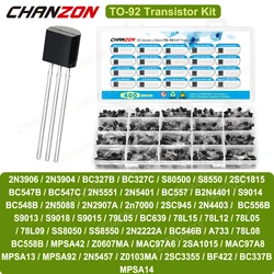 TO-92 Transistor Kit 2N3906 2N3904 BC327 S8050 S8550 2n7000 C1815 BC547B BC547C 2N5551 2N5401 BC557B 2N4401 S9014 BC548B