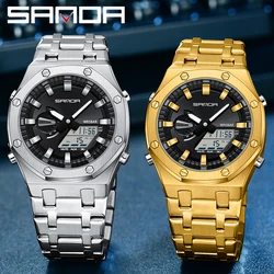 SANDA G style Outdoor Sport Men Watch 5Alarm 2 Time  Waterproof Shockproof Digital Watch Countdown LED Display Quartz Watches